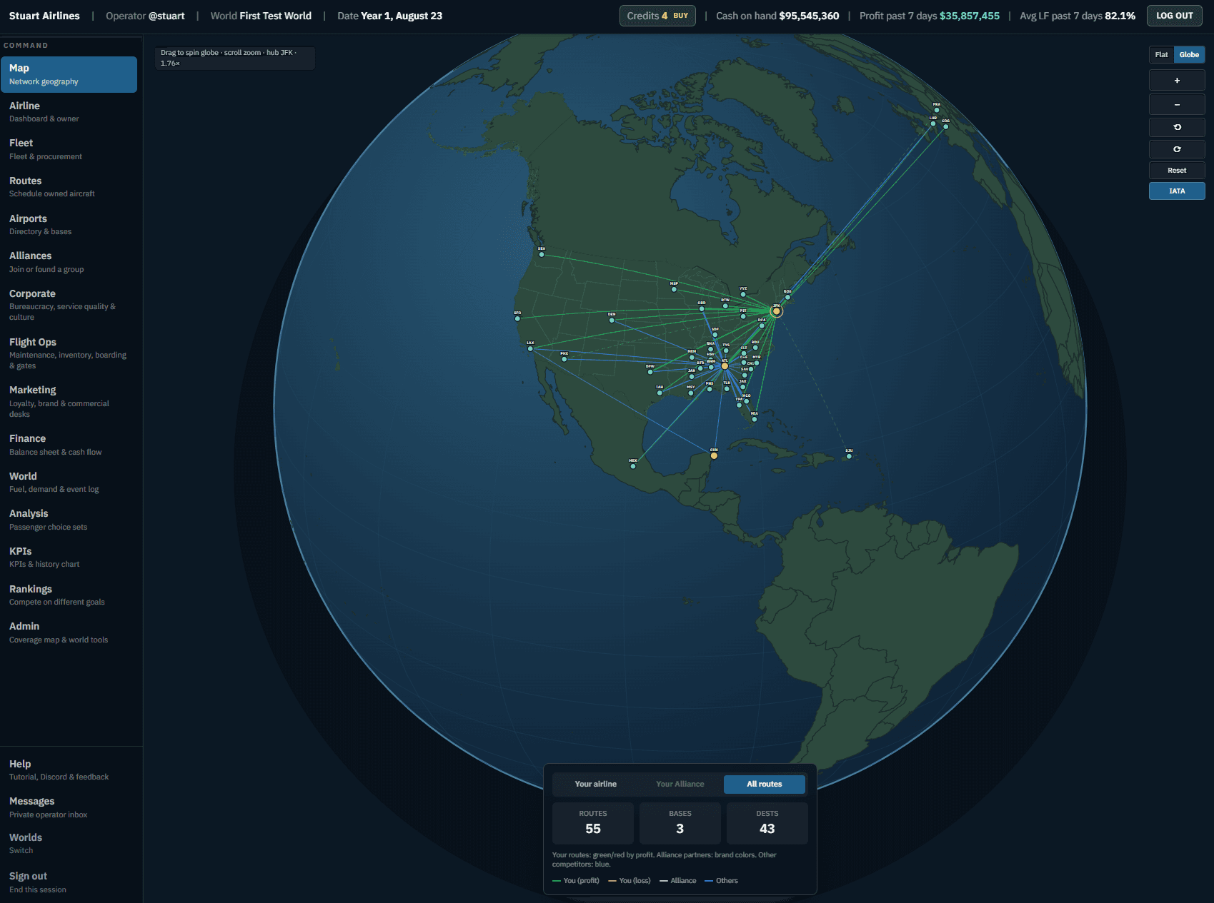 Chief Airline Officer route map showing competing airline networks